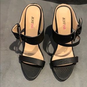 Black, high-heeled sandals